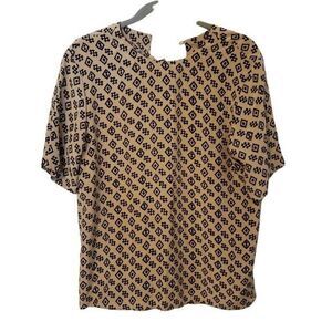 Christie & Jill Womens Sz S Tan  Geometric Short Sleeve Blouse